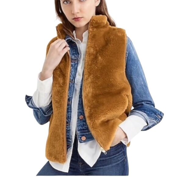 J.Crew Plush Fleece Excursion Vest Cognac Style E1535 M - Picture 1 of 8
